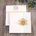 Luxury Custom Hardcover Tri-fold Booklet Wedding Invitation with Gold Mirror Acrylic Buckle Ribbon Pocket Envelope