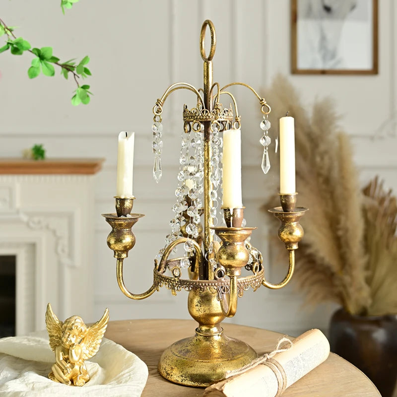 INNOVA Antique Candle Holder Exquisite Vintage Iron Crystal Decoration Taper Home Weddings Christmas Metal Christmas Home Decor