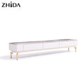 Luxury Design Living Room Furniture TV Cabinet with Large Storage Gold Metal Leg Marble Top TV Stand