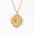 French Elegant Vintage Design 18K Gold Stainless Steel Retro Oval Pink Stone Pendant Necklace