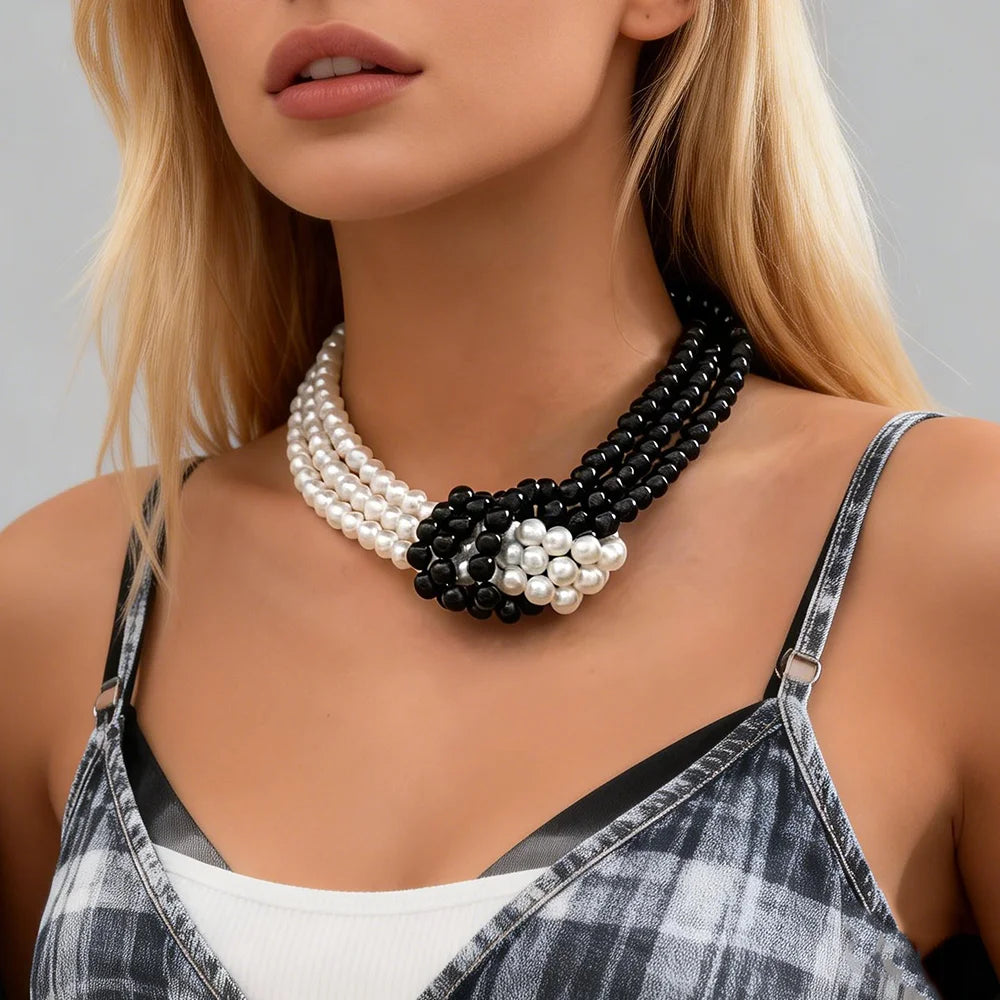 Layered Pearl Beaded Chain Knotted Choker Necklace for Women Korean Fashion Collar Accessories on Neck 2025 Female Jewelry Gifts