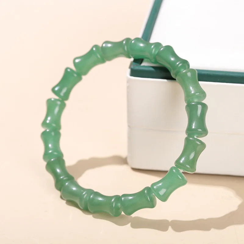 Natural Stone Southern Jade Bamboo Joint Shape Aventurine Beaded Bracelets Women Reiki Healing Energy Thin Gems Bangles