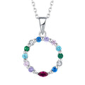 Elegant 925 Sterling Silver Circle Pendant Necklace Rhodium Plating Colorful CZ Gems Design Necklace for Women's Fashion Jewelry