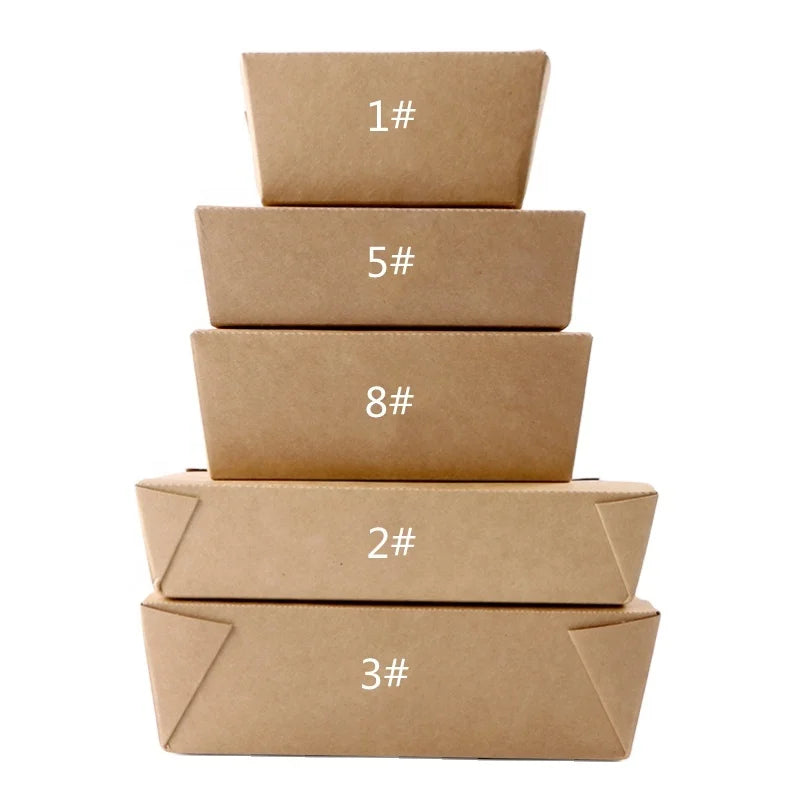 Eco-Friendly Grease-Resistant Disposable Recycled PE PLA Coating Brown Kraft Paper Takeaway Box and Square Kraft Lunch Box