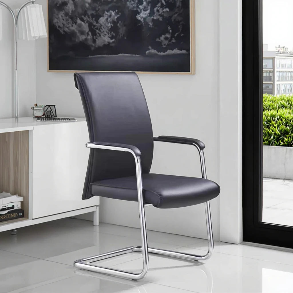 Executive Leather Office Chair with Ergonomic Design and Reclining Function Comfortable Commercial Computer Resting Chair Black