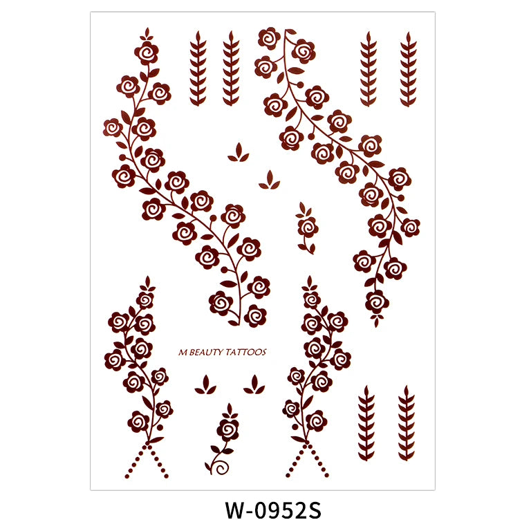 New Style Factory Price Temporary Henna Tattoo Black Red Brown Marron Waterproof Henna Flower Tattoo Stickers