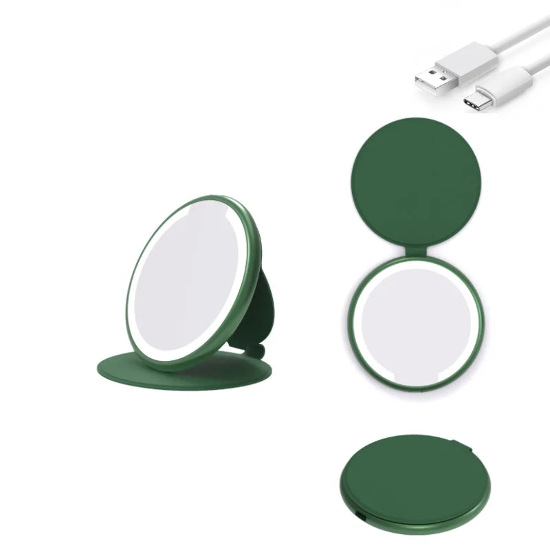 Metal Leather Cosmetic Pocket Mirrors with Portable LED Lighting in Factories