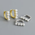 Elegant French 925 Sterling Silver Wedding Huggies Trendy Synthetic Pearl Hoop Earrings for Women Fine Jewelry Ear Buckles