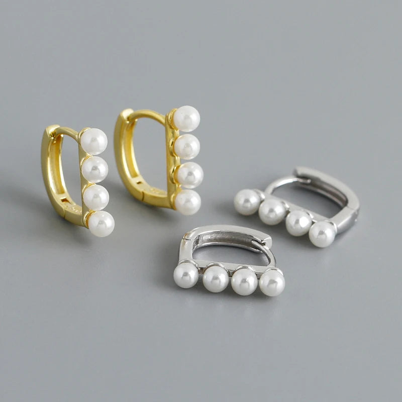 Elegant French 925 Sterling Silver Wedding Huggies Trendy Synthetic Pearl Hoop Earrings for Women Fine Jewelry Ear Buckles