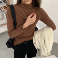 Women Autumn Winter Inner Wear Turtleneck Tshirt Solid Elastic Bodycon T-shirt Flower Collar Vintage Tops Aesthetic Korean Cute