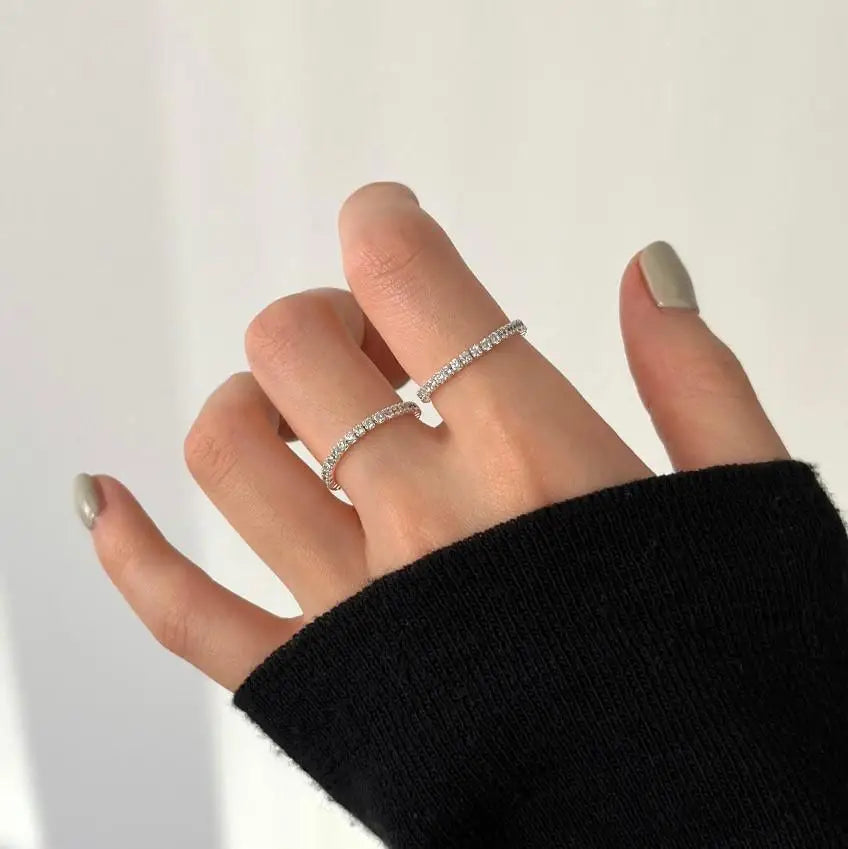 925 Sterling Silver Tennis Stacking Ring Set Sparkling Cubic Zirconia Dainty Rings for Women Minimalist Wedding Band
