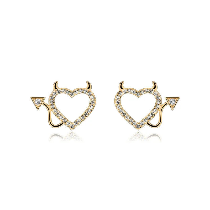 925 Sterling Silver Gold Crystal Heart Earrings Women Simple Fashion Wedding Jewelry Accessories