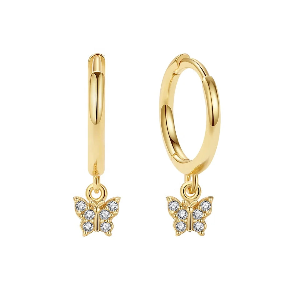 Nagosa Women Fashion 925 Sterling Silver 18k Gold Vermeil butterfly Zirconia Hoop Earrings Jewelry Wholesale