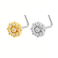 HENGSEN Gold Plated Stainless Steel L Stick Nose Piercing Jewelry Cubic Zirconia Flower Nose Stud for Women 285-4-L