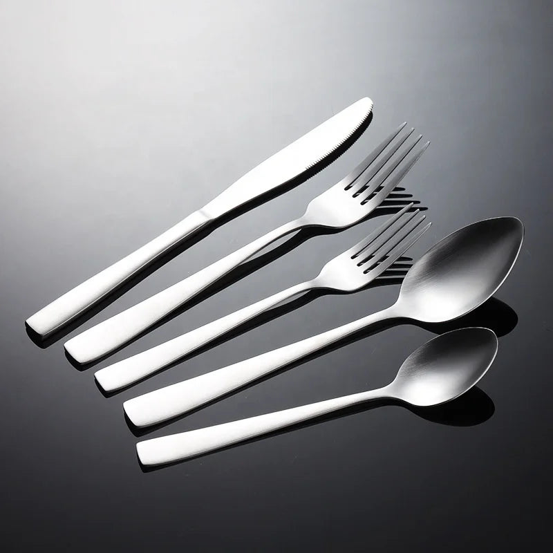 Bulk Knife Fork and Spoon Silverware Cutlery Set Stainless Steel Matte Square Handle Flatware for Party