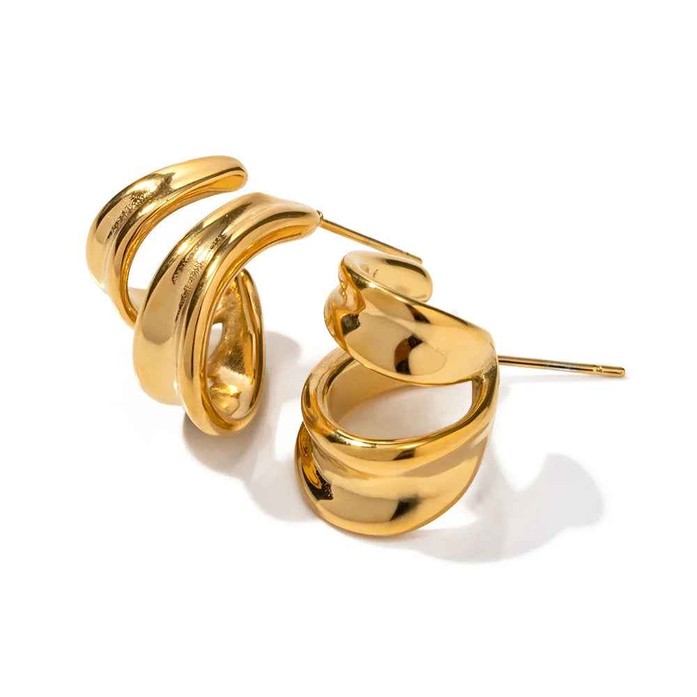Wholesale Classic Vintage Fashion Jewelry Drop Earrings Gold Plated 304/316L Stainless Steel Curved Hollow Wedding Engagement