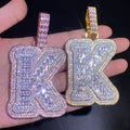 Men's Iced Out Initial Necklace Pendant Big Size Baguette Letter A-Z Gold Plated Alphabet Jewelry for Gift