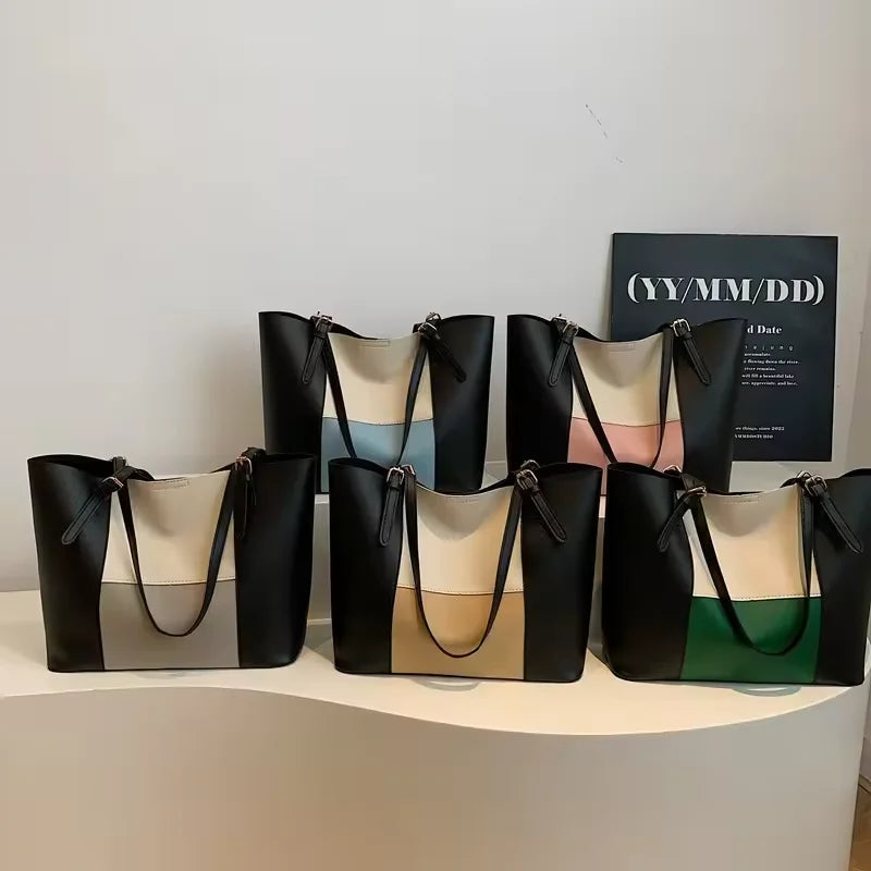 New Fashion Color Contrasting Large Capacity Tote Bag Shoulder Bag for Women Wholesale Women's Handbags