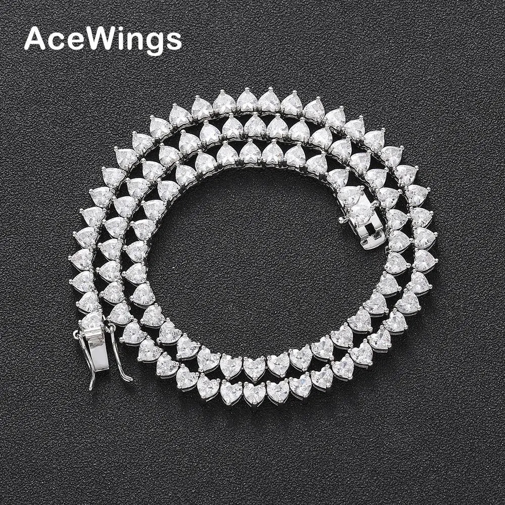 BC144  4mm Heart Shape CZ Chain Female Tennis Chain Necklace Hip Hop Jewelry