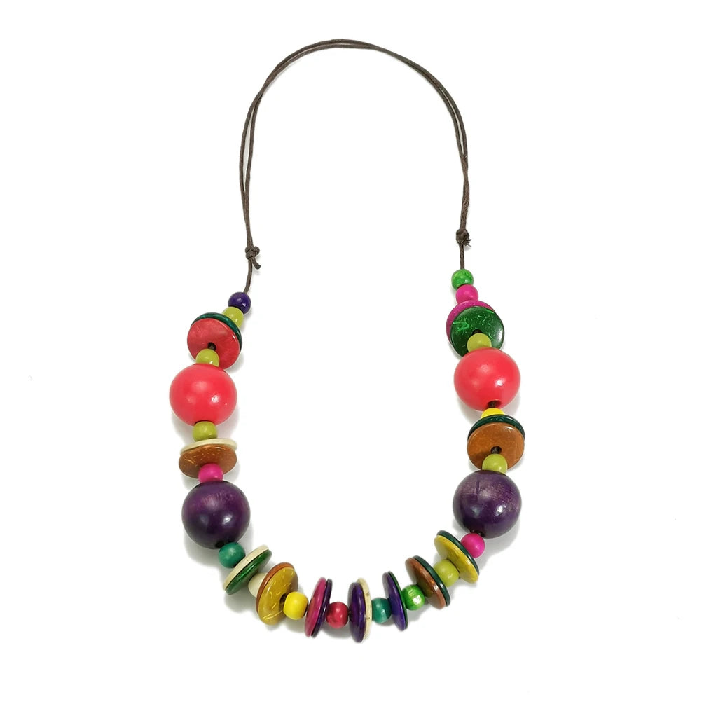 Ethnic Summer Bohemian Coconut Shell Handmade Necklace Adjustable Rope Wooden Beads Necklace Women Accessories