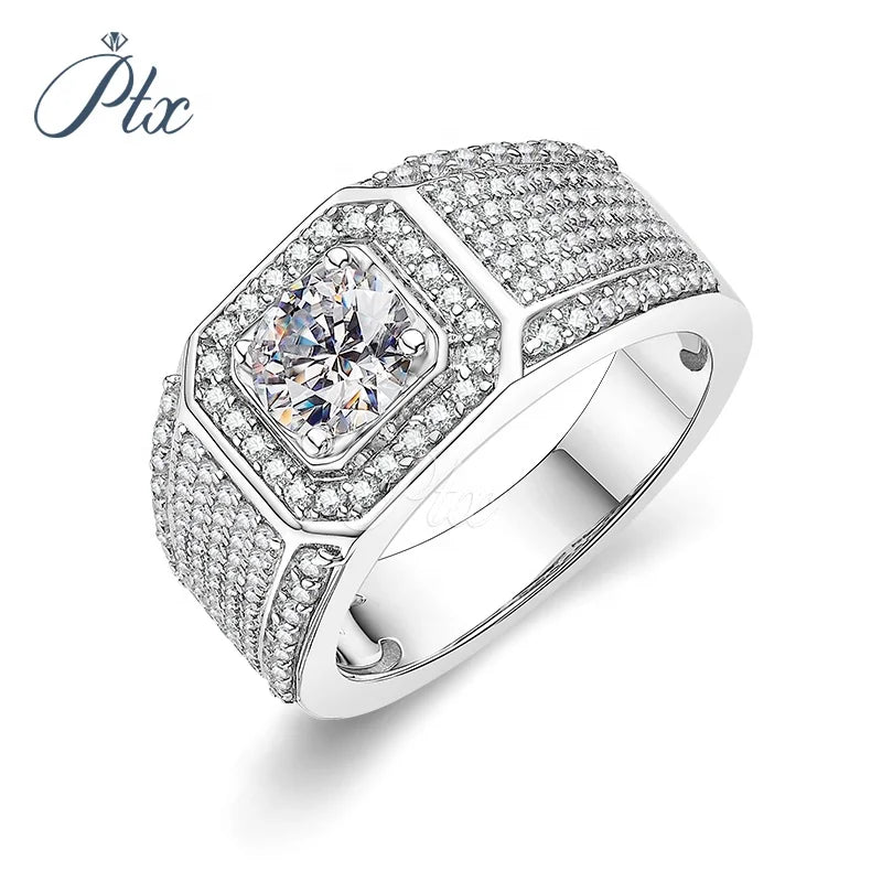 Holycome 6.5mm VVS White Color Diamond Men Moissanite Hip Hop Sterling Silver 925 Rings