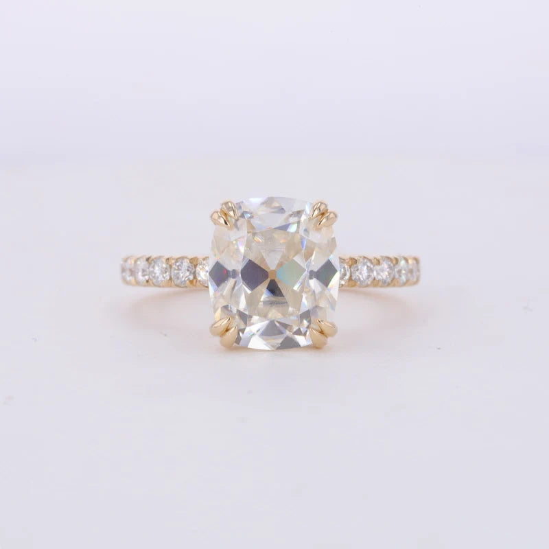 9K Yellow Gold Antique Cushion Cut  9x10.5mm Moissanite Solitaire Engagement Ring for Women