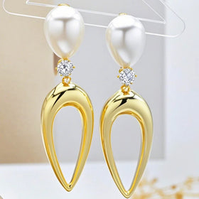 Ilona Best Seller Fashionable Trendy Long Pearl Water Drop Earrings Copper Alloy with Gold Plating Stylish Jewelry