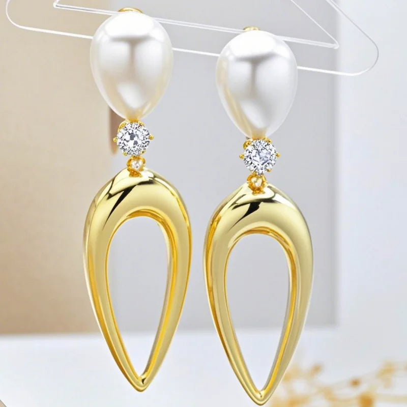 Ilona Best Seller Fashionable Trendy Long Pearl Water Drop Earrings Copper Alloy with Gold Plating Stylish Jewelry