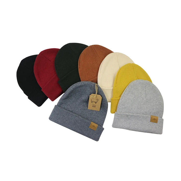 Custom Merino Wool Blend Rib Knit Cuffed Beanie Hat Winter Toboggan Toque Cap with Logo for Men and Women