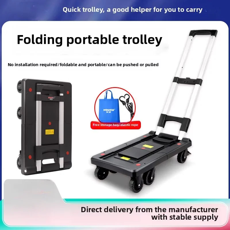 Airport Hotel Aluminum Alloy Folding Hand Cart Portable Mobile Utility Shopping Cart Wholesale Telescopic Luggage Cart