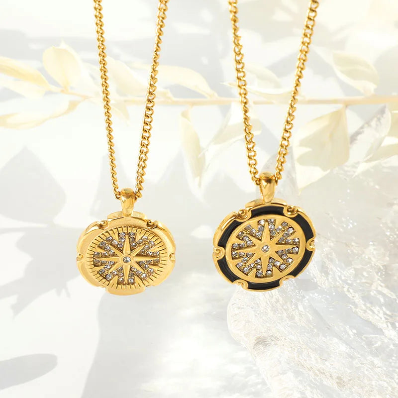 Wholesale Waterproof High Quality 18K Gold Plated Stainless Steel Irregular Compass Octopus Zircon Pendant Necklace for Women