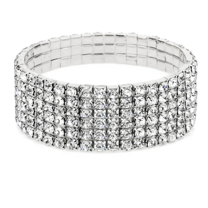 Rows Shiny Rhinestone Elastic Stretch Bracelet Sparkling Bridal Bangle Wrist Band Crystal  Stretch Row Bridal Tennis Bracelet