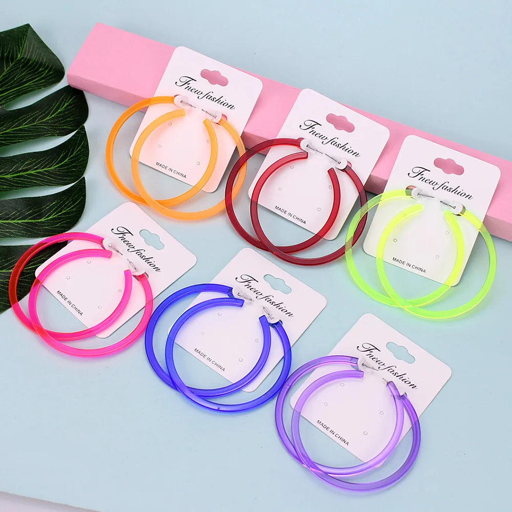 Fluorescent Acrylic Large Hoop Earrings Neon Color Summer Statement Earrings Hoop for Beach Party Club