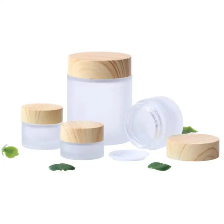 5g 10g 15g 30g 50g 100g Frosted clear Glass Cream Jar With Wood Grain Cap for Eye/face Cream MegaBDM