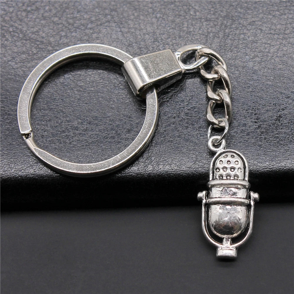 WYSIWYG 26x13mm Antique Silver Plated Antique Bronze Plated Zinc Alloy Microphone Keychain Accessories P2-ABD-C10637