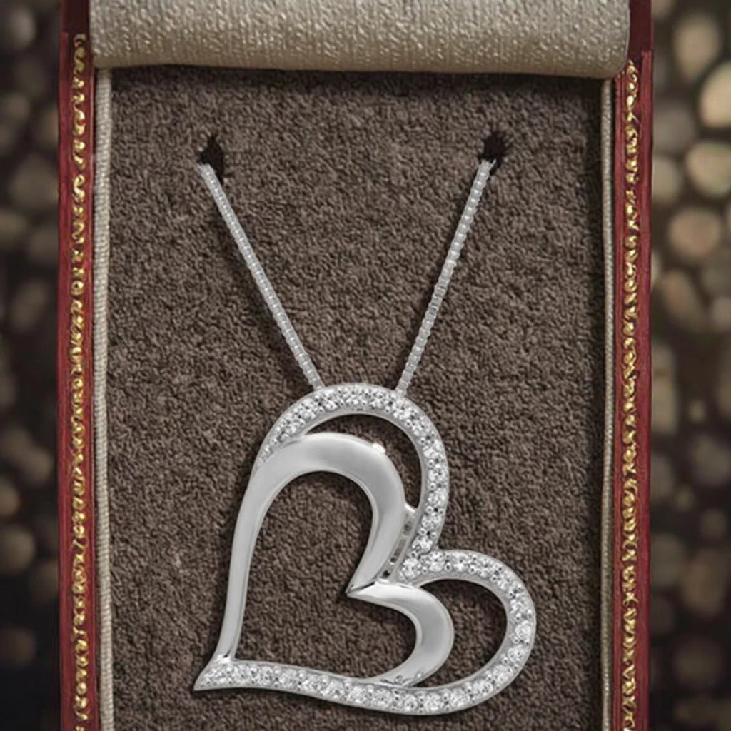 New Women's Christmas Gift Gold Plated Heart Cut Zircon Charm Pendant Necklace 14KT White Gold