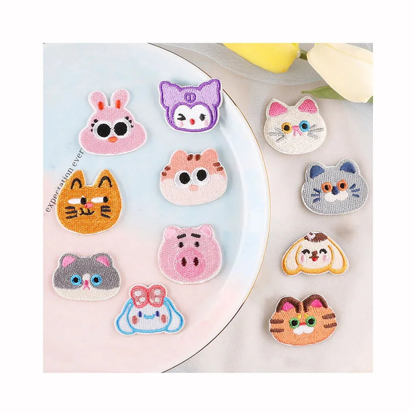 Hot Self-adhesive Clothing Cartoon Animal Avatars Patches for Children's Clothes Hats Designer Custom Embroidered Garment Patch