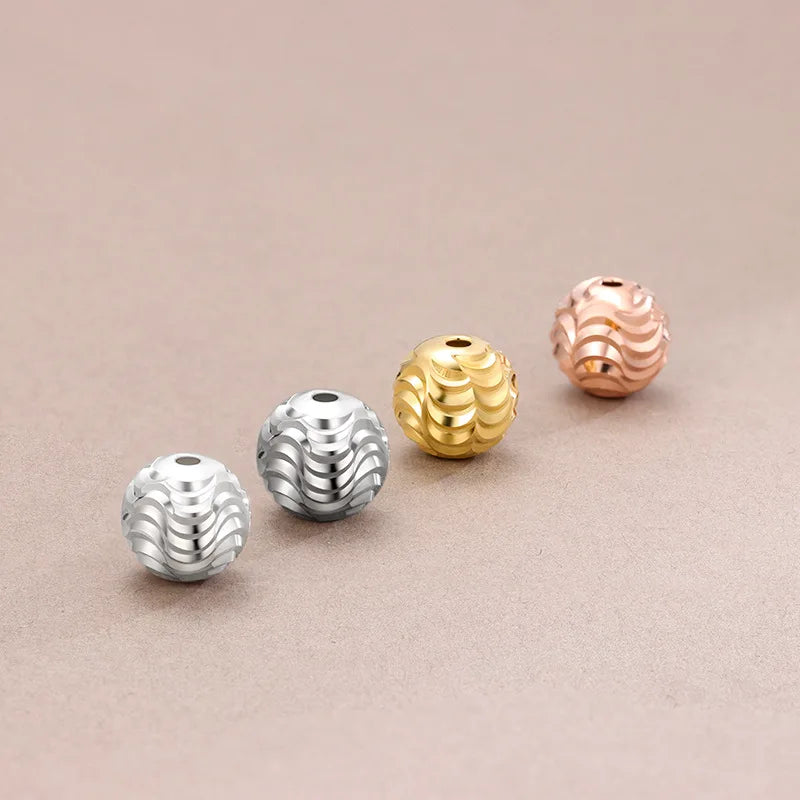 6mm 8mm 925 Sterling Silver Spacer Beads Laser Corrugated Rose Gold Laser Round Beads for Bracelet Necklace Making