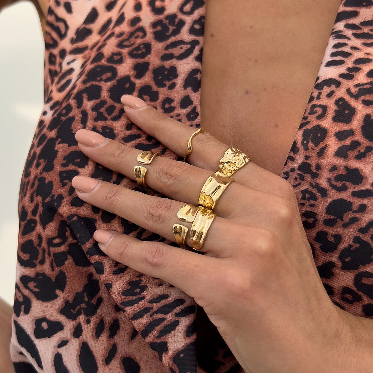 6 Pieces Trendy Irregular Pitted Surface Open Ring Set for Women Vintage Ladies Street Stacked Rings Fashion Jewelry Accessories
