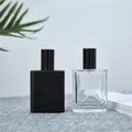 Luxury Unique 30ml 50ml clear Wholesale Oil Spray Black Bulk Empty Glass Refillable Perfume Bottle