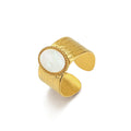 American European Adjustable Open Wide Band Stainless Steel Seashell Rings