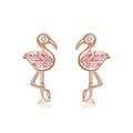925 Sterling Silver Romantic Summer Flamingos Pink Cubic Zirconia Stud Earrings for Women Fine Silver Jewelry BSE120