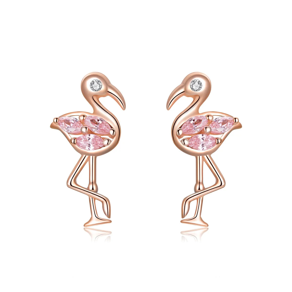 925 Sterling Silver Romantic Summer Flamingos Pink Cubic Zirconia Stud Earrings for Women Fine Silver Jewelry BSE120