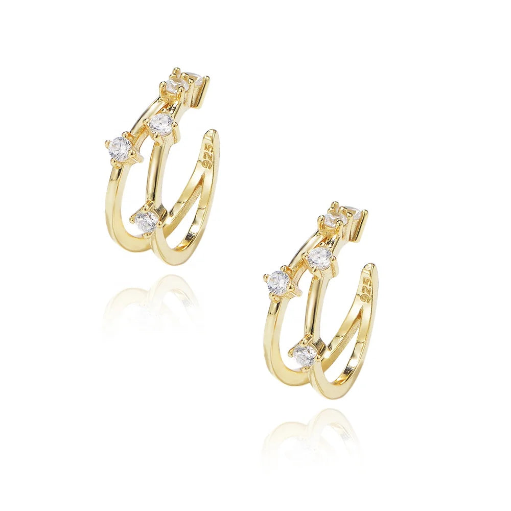 Fashion Jewelry Gold Plated Trendy Earring Cubic Zirconia 925 Sterling Silver Ear Cuff Earrings