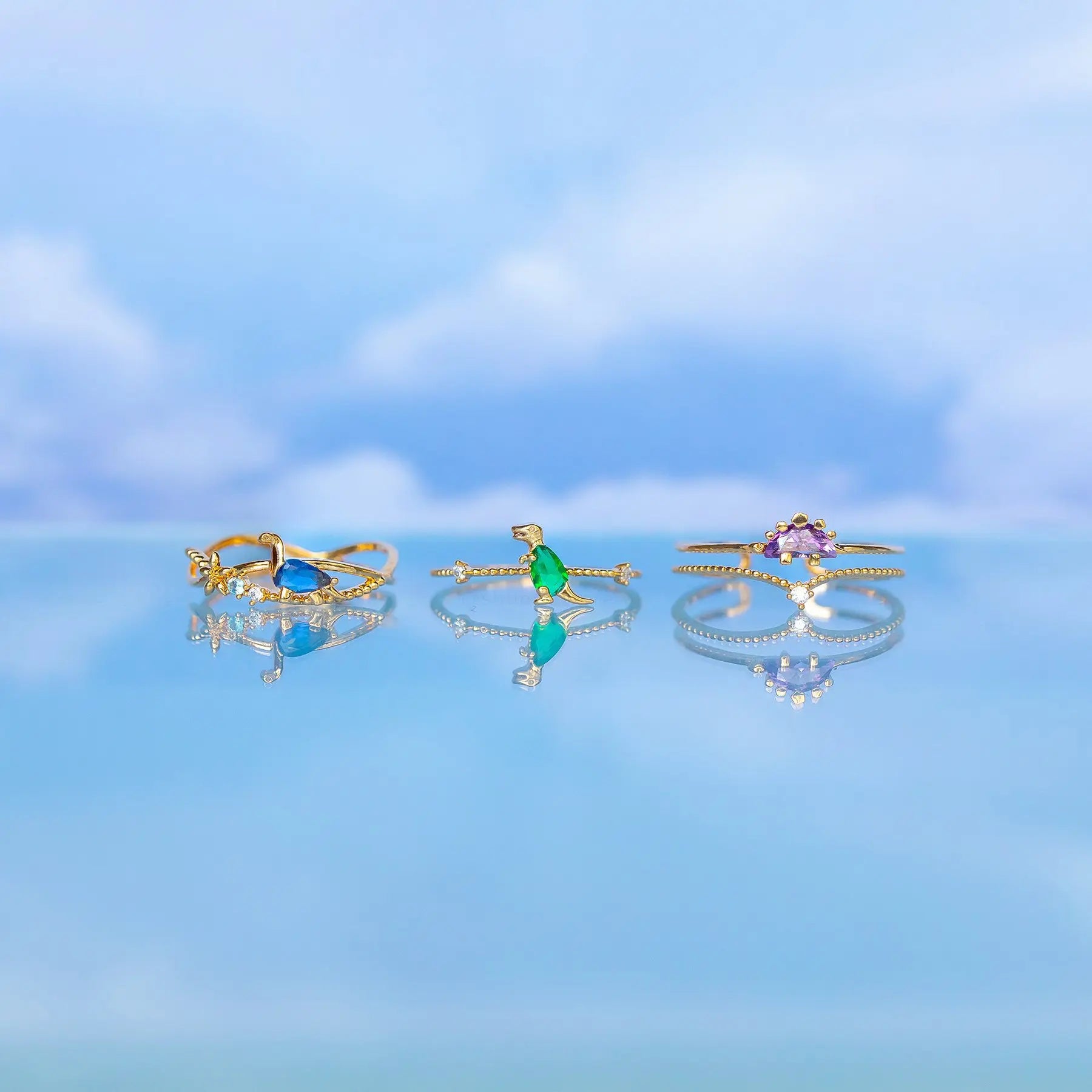 Hot Stylish Animal Little Dinosaur Ring 18k Gold Plated Color Preserving Diamond Hand Jewelry Girl Color Zircon Cute Finger Ring