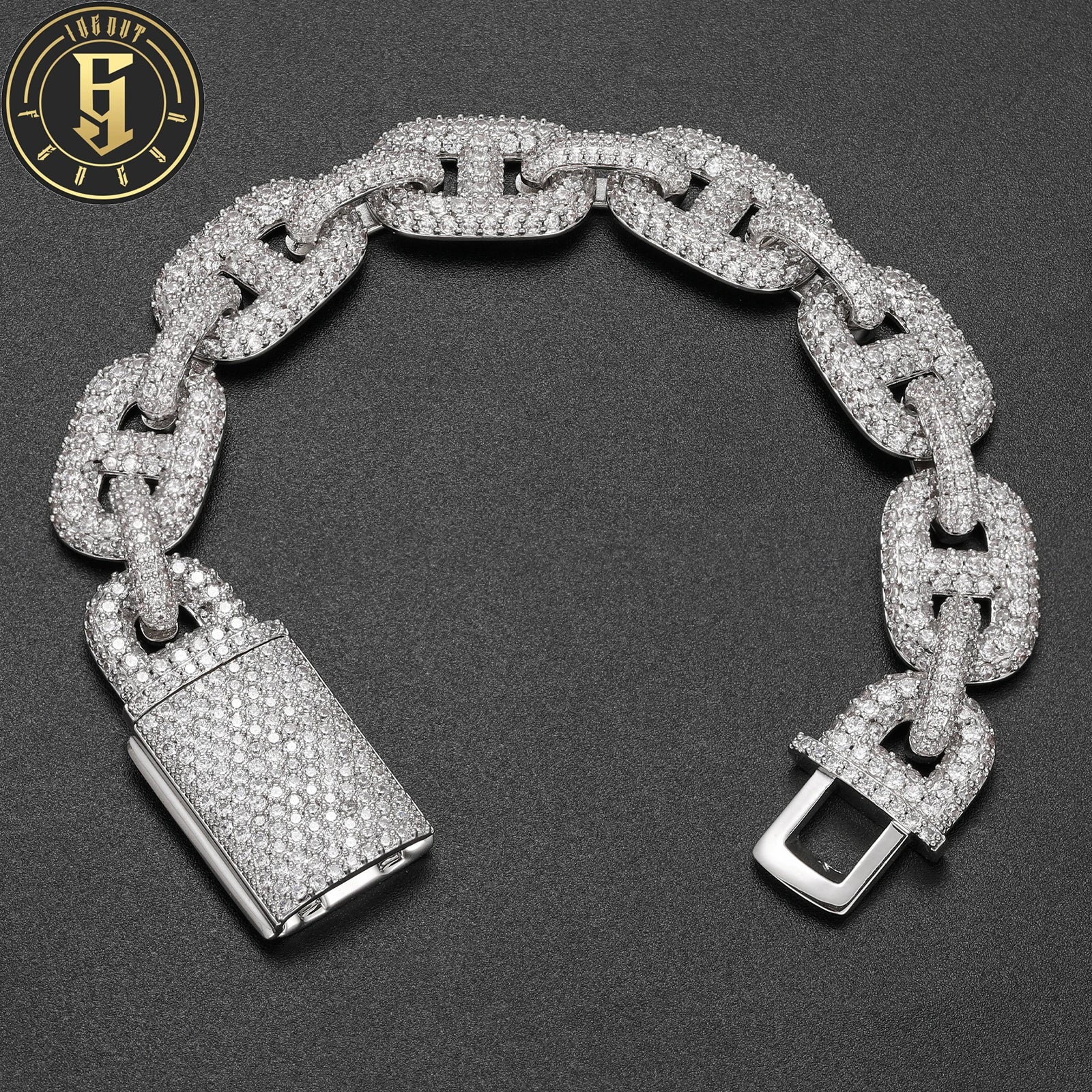 Wholesale Hip Hop Jewelry 14mm White Gold Brass Micro Paved AAAAA Zircon Pig Nose Cuban Link Bracelet for Men