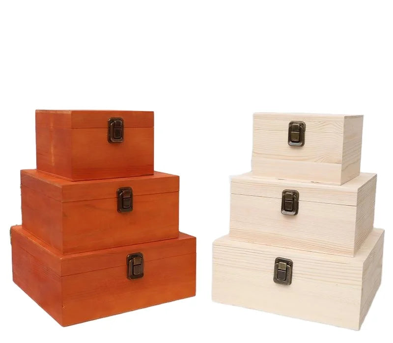 Empty Custom Logo Cheap Polished Solid Wood Eco-Friendly Square Pine Box with Hinge Lid Stash Gift Storage Accessories