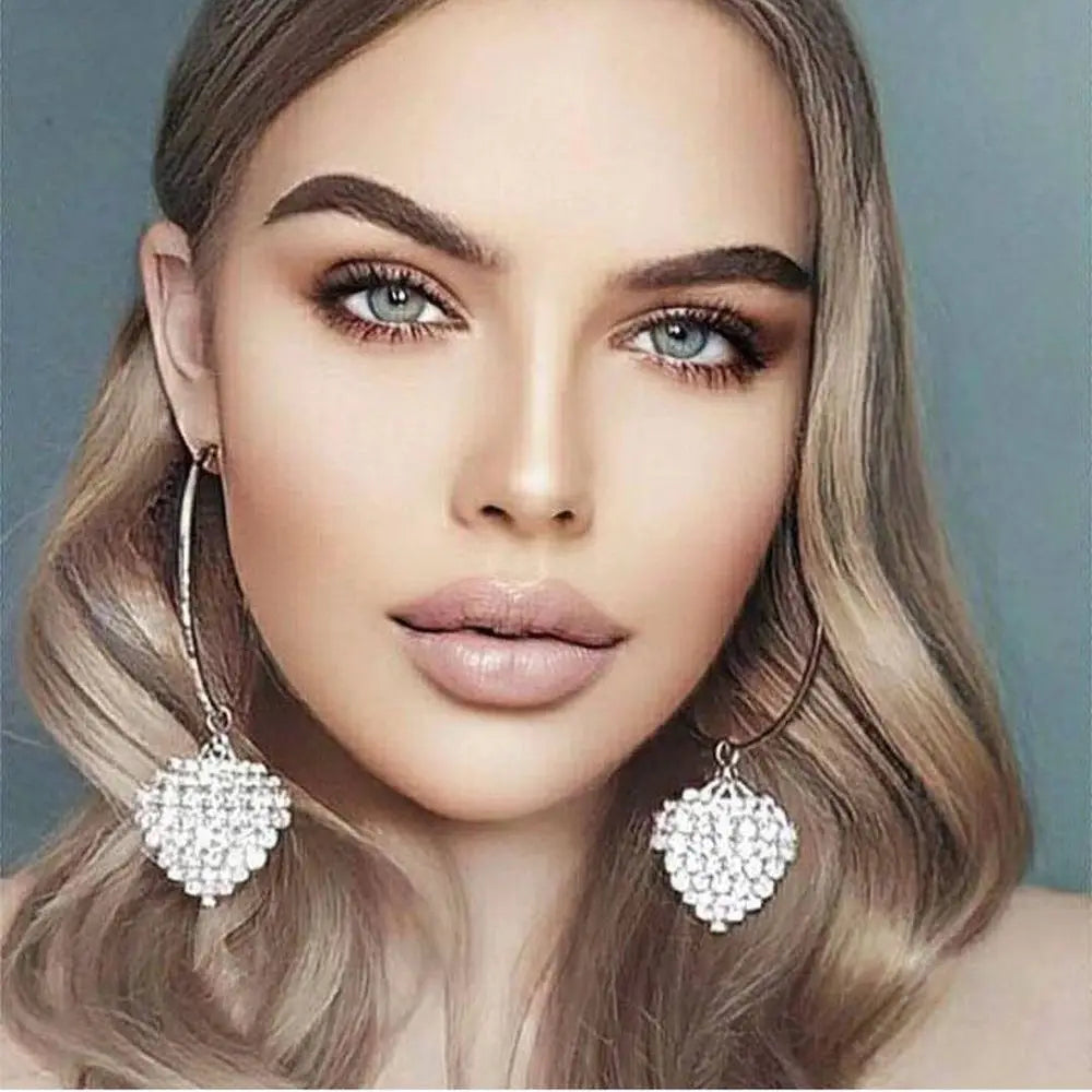 2025 Hot Sell Gold Plated Copper Earring Ab Color Rhinestone Diamond Heart Pendant Dangle Earrings