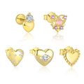 High Quality Fashion Jewelry 925 Sterling Silver Heart Irregular CZ Zircon Minimalist Gold Plated Stud Earring for Women Set
