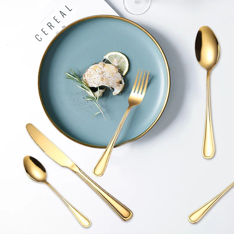 Restaurant Flatware Set Stainless Steel Reusable Knife Fork Spoon Dining Cutlery Set